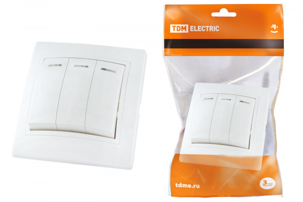 Выключатель 3 кл. с подсветкой 10А белый Таймыр