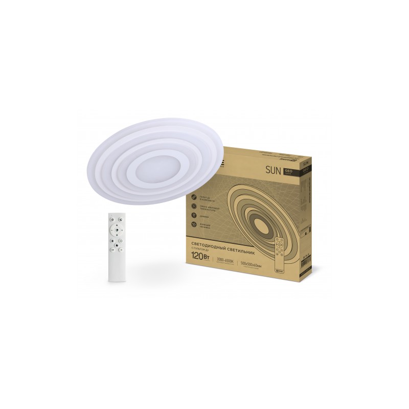 Светильник светодиодный GEO SUN 120Вт 230В 3000-6500К 8400Лм 500x50мм с пультом ДУ IN HOME