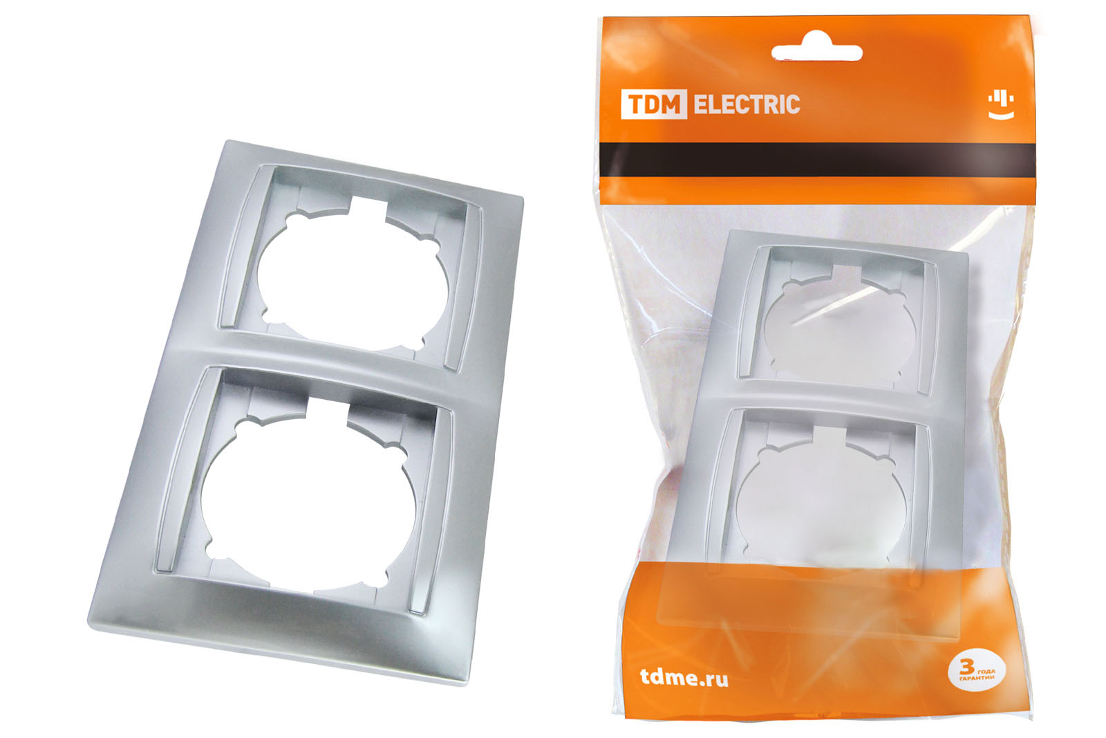 Рамка 2-х постовая вертикальная серебр. металлик Лама